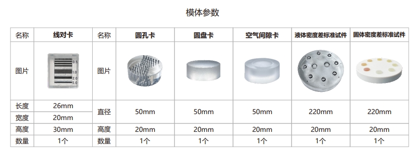 工業(yè)CT檢測(cè)卡9-固體密度差標(biāo)準(zhǔn)試件參數(shù)表